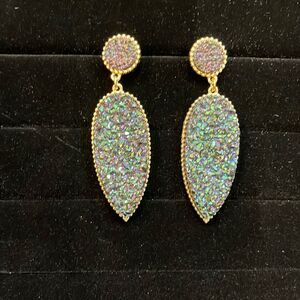 Women's Oval Glitter Tear Drop Iridescent Gold Earrings Jewelry